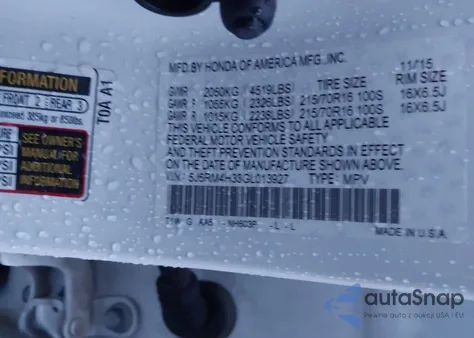 2016 Honda Cr-V Lx z USA, uszkodzony, nr VIN 5J6RM4H33GL013927